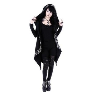 Hooded occult cardigan.